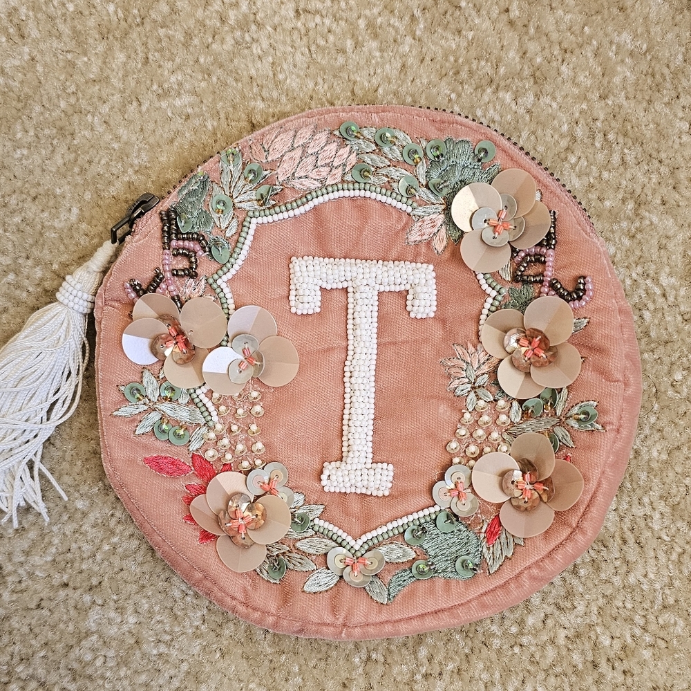 Anthropologie Coral Fabric Pouch
